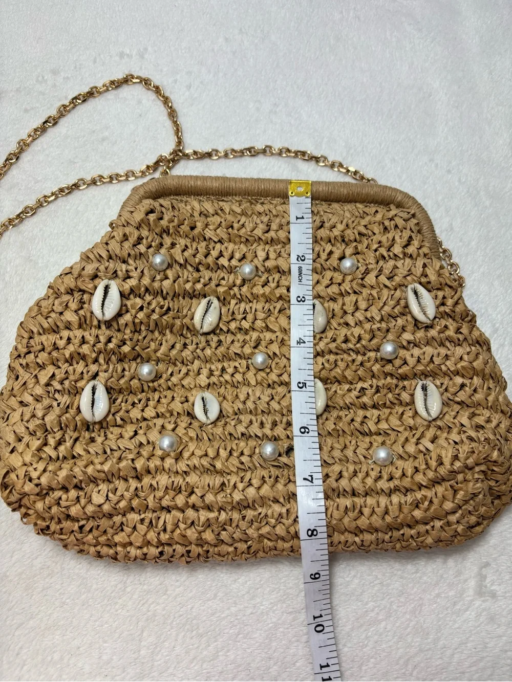 Straw Shell Embellished Crossbody Bag - Natural - Picture 6 of 12